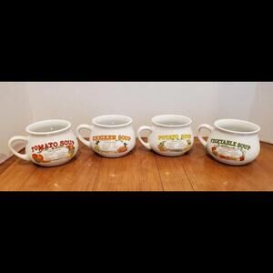 4 Recipe Soup Mugs/Bowls Tomato, Chicken, Potato & Vegetable Vtg DDI